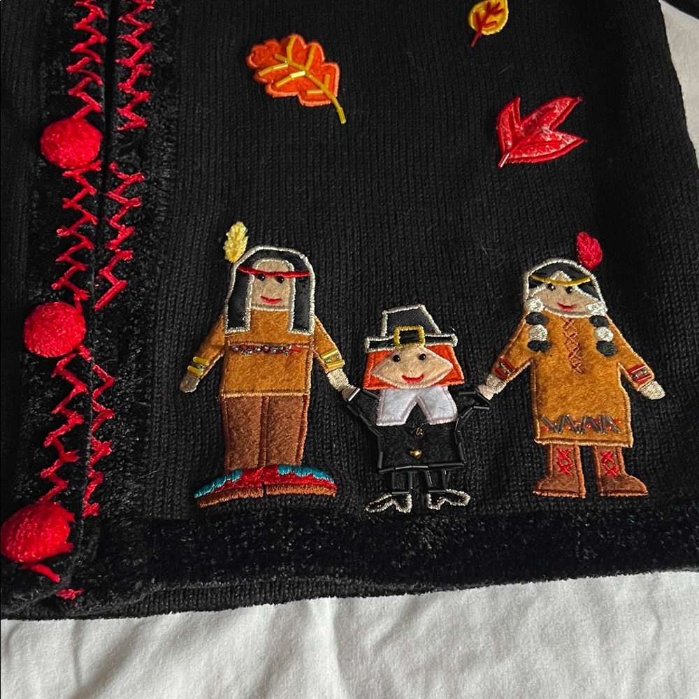 Black Cardigan with Thanksgiving Embroidery - Picture 3 of 10